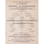 OXBRIDGE Single card programme London v Oxford & Cambridge Universities at the Oval 18/3/1882.