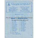 MANCHESTER UNITED Single card programme for the away Youth Cup tie v. Burnely 2/2/1971. Good