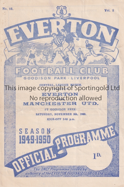 EVERTON Home programme Reserves v Manchester United Reserves 5/11/1949. 4 Page. Small split at lower