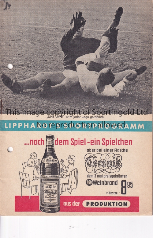 MAN UNITED Lipphardt's programme for Hamburg SV v Manchester United 12/8/1964. Punched holes No