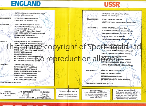 ENGLAND V USSR 1984 Programme for 2/6/1984 at Wembley signed by 27 players and officials on the