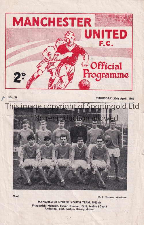 MANCHESTER UNITED / 1964 YOUTH CUP FINAL Programme for the 2nd Leg at Old Trafford 30/4/1964. United