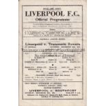 LIVERPOOL Single sheet home programme v Tranmere Rovers 23/12/1944 FL North, very slightly