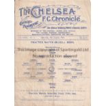CHELSEA Single sheet programme Practice match Blues v Reds 12/8/1933. Not Ex Bound Volume. Folds /