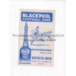 MANCHESTER UTD 1957/58 Blackpool v Manchester United (Munich Season) official programme for the