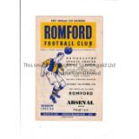 ARSENAL Programme for the away East Anglian Cup tie v Romford 24/10/1953, hole at staple and