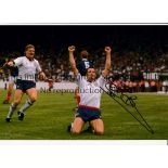 STEVE BULL Autographed 12 x 8 colour photo showing the England striker dropping to his knees in