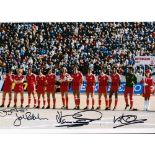 NOTTM FOREST Autographed 12 x 8 colour photo showing players lining up shoulder to shoulder prior to