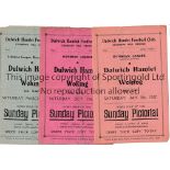 DULWICH HAMLET Three home programmes v. Woking 8/1/1927, 13/10/1928 minor tears and 22/3/1930. Minor