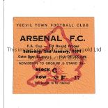 ARSENAL Away ticket v Yeovil Town 1970/1 FA Cup in their first Double Season, slightly creased.
