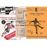 LEEDS UNITED Four programmes: home v Hull City 18/3/1950, slightly creased and 3 aways in the 1952/3