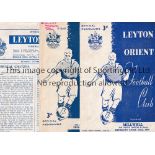LEYTON ORIENT V MILLWALL Three programmes for matches at Orient 49/50 scores entered, 50/1 writing