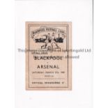 BLACKPOOL V ARSENAL 1948 Programme for the League match at Blackpool 27/3/1948 in Arsenal's