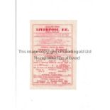 LIVERPOOL Home single sheet programme in Championship season 1946/7 season v Blackpool. Good