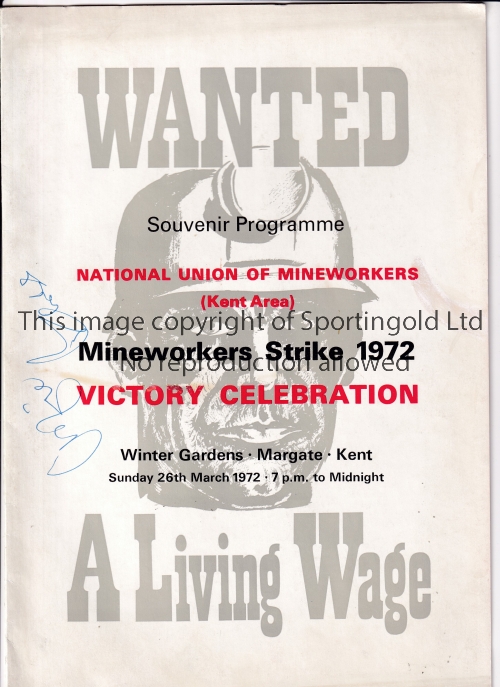 ALFIE BASS AUTOGRAPH Souvenir programme for the National Union of Mineworkers (Kent Area) Victory