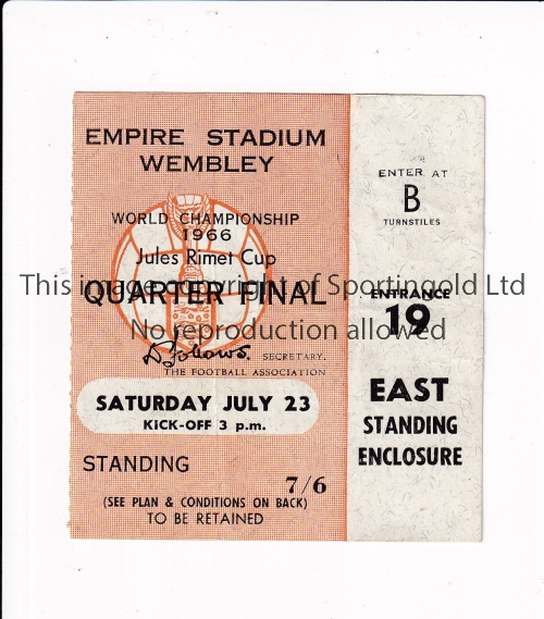 1966 WORLD CUP / TICKET England v Argentina 23/7/1966 Quarter-Final standing ticket at Wembley.