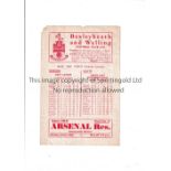 ARSENAL Programme for the away Friendly v. Bexleyheath & Welling 30/3/1959, creased and minor