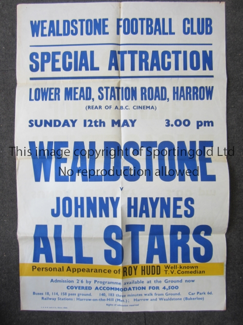 JOHNNY HAYNES Very large match poster for Wealdstone v Johnny Haynes All Stars 12/5/1968 at Lower