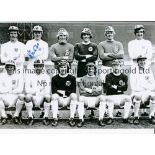 ALLAN CLARKE Autographed 12 x 8 B/W photo showing Leeds United players posing for a squad photo