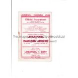 LIVERPOOL Home programme in Championship season 1946/7 season v Charlton Ath. Generally good