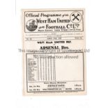 ARSENAL Programme for the away London Combination match v West Ham United 29/4/1937, ex-binder.