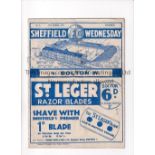 SHEFFIELD WEDNESDAY V BOLTON WANDERERS 1937 Programme for the League match at Hillsborough 29/3/