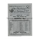 ARSENAL Programme for the away London Combination match v West Ham United 16/12/1933, slightly