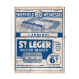 ARSENAL Away programme v. Sheffield Wednesday 18/1/1936, staples removed. Generally good