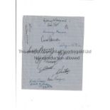 WALES FOOTBALL AUTOGRAPHS 1940'S A blue lined sheet signed by 13 players and officials including