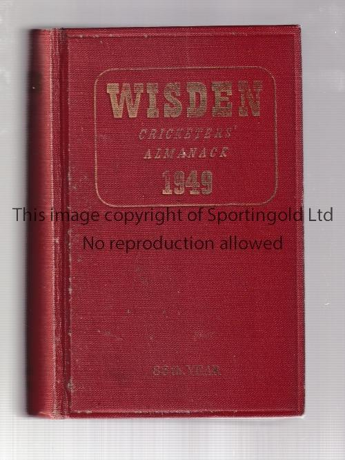 1949 WISDEN Official Publishers Hardback Wisden 1949. Light damage on inside page at inner spine.