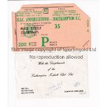 SOUTHAMPTON Ticket for the away ECWC tie v. Anderlecht 2/3/1977 with a very small piece removed on