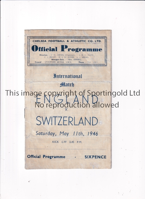 ENGLAND V SWITZERLAND AT CHELSEA 1946 Programme for the International at Stamford Bridge 11/5/