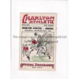 CHARLTON ATHLETIC V ARSENAL 1937 Programme for the League match at Charlton 20/11/1937, very