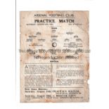 ARSENAL Single sheet programme for the Public Practice match 11/8/1934 heavily creased, worn marks