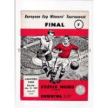 1962 ECWC FINAL Programme for Atletico Madrid v Fiorentina 10/5/1962 at Hampden Park, Glasgow. Good