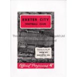 MANCHESTER UNITED Programme for the first ever League Cup match away v. Exeter City 19/10/1960, team