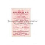 LIVERPOOL Home single sheet programme in Championship season 1946/7 season v Blackburn Rovers. Good