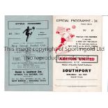 SOUTHPORT Two away programmes v Ashton United 2/5/1953 and Reserves v Bacup Borough 11/12/1948. Both