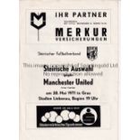 MANCHESTER UNITED Four page programme for the away Friendly v. Steirische Auswahl 28/5/1971 in Graz.