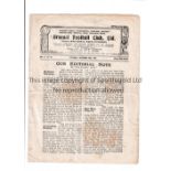 ARSENAL Home programme v. Bolton Wanderers 26/11/1921 which was abandoned after 38 minutes due to