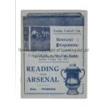 ARSENAL Away programme v Reading 16/2/1935 FA Cup. Generally good