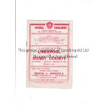 LIVERPOOL Home programme in Championship season 1946/7 season v Derby County FA Cup. Good