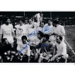 QUEENS PARK RANGERS Autographed 12 x 8 B/W photo showing players celebrating with the League Cup