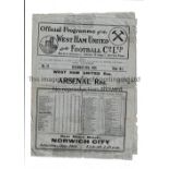 ARSENAL Programme for the away London Combination match at West Ham United 26/12/1935, tape