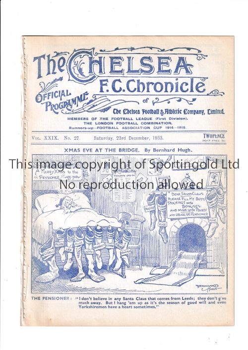 CHELSEA Home programme v Leeds United 23/12/1933. Ex Bound Volume. Generally good