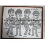THE BEATLES A 21" X 17 glazed frame of a black & white caricature of the Beatles by Mike Taylor in