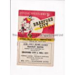 BRADFORD CITY V MERTHYR TYDFIL 1954 FA CUP Programme for the tie at Bradford 11/12/1954, slightly