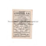 LIVERPOOL Home single sheet programme in Championship season 1946/7 season v Huddersfield Town.