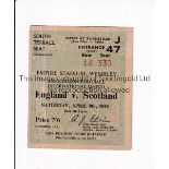 ENGLAND V SCOTLAND 1949 Seat ticket for the match at Wembley. Generally good