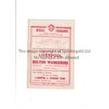 LIVERPOOL Home programme in Championship season 1946/7 season v Bolton Wanderers. Good